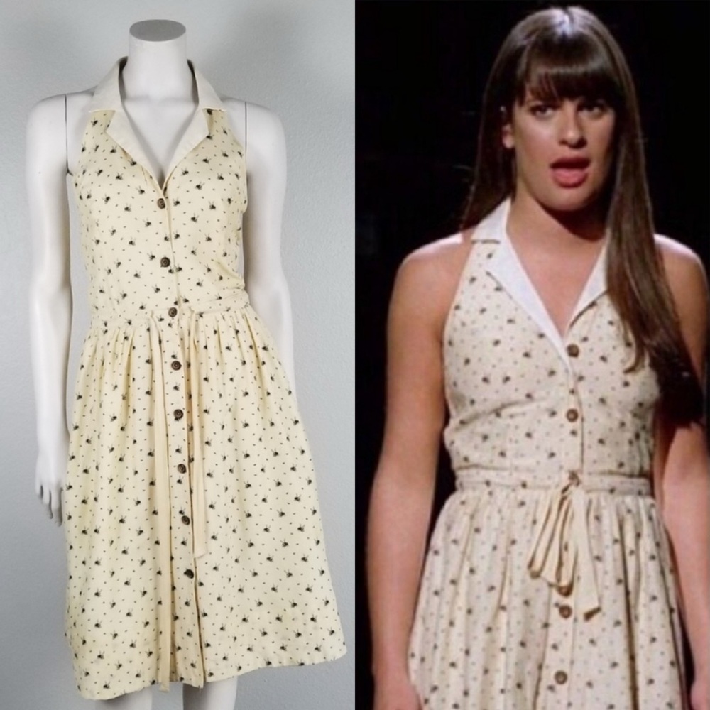 Anthropologie Yellow and Cream Midi Dress